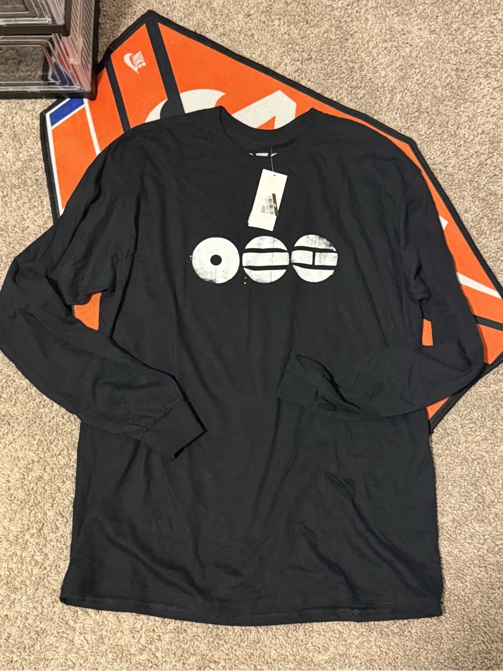 Men's Black Long Sleeve Graphic Tee with White Circle Print
